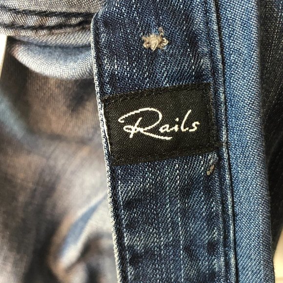 Revolve RAILS Carter Button Up Indigo Block Stripe Shirt M - Picture 8 of 15